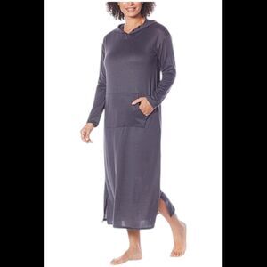 Comfort Code Women's Brushed Knit Hooded Maxi Lounger Charcoal Gray - Regular